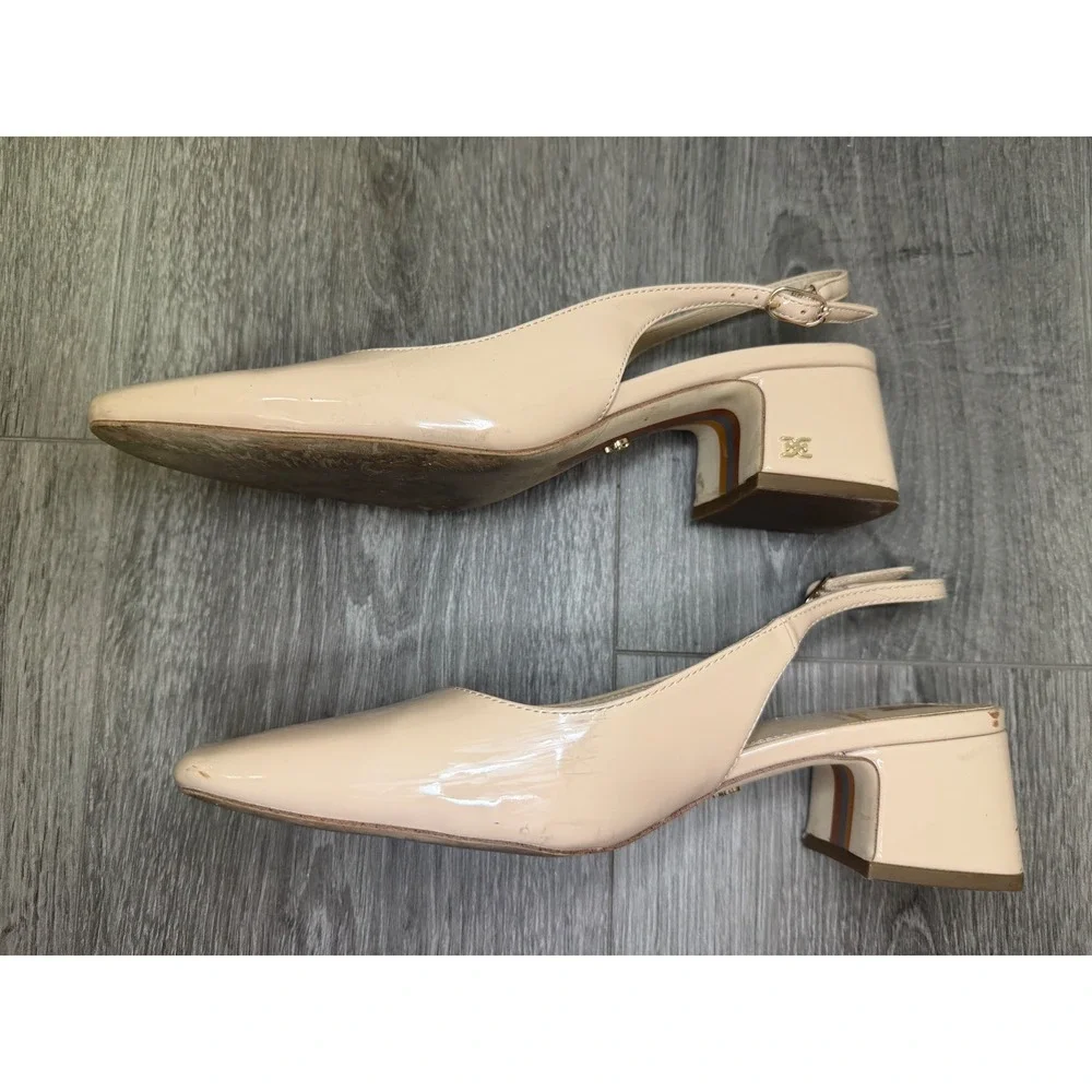 Sam Edelman Terra Slingback Pumps 8M Nude Patent Block Heel Square Toe Office